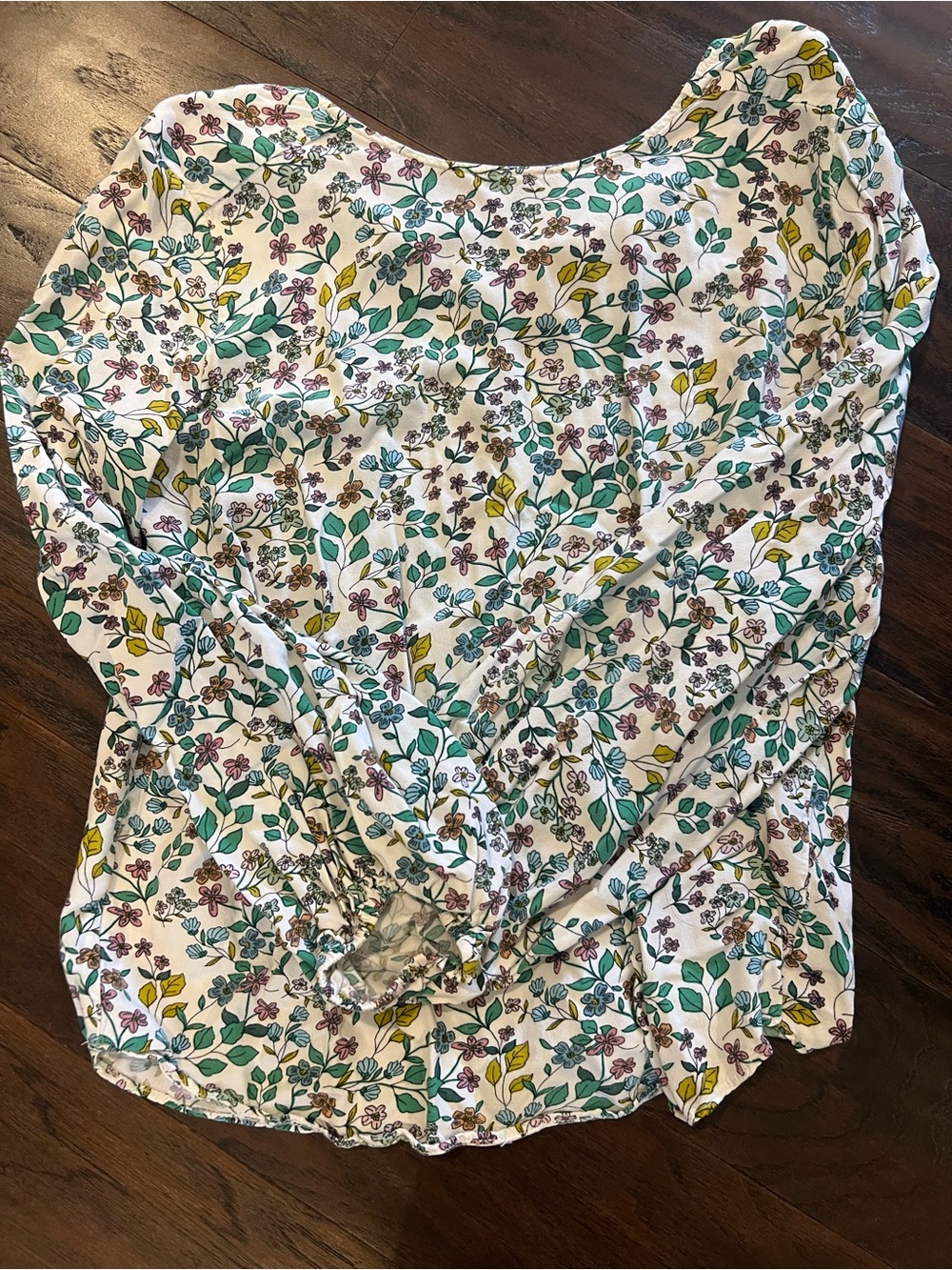 LOFT White Floral Long-Sleeve Blouse with Green Leaf Print - Picture 4 of 8